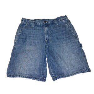 Old Navy Men's Blue Carpenter Jean Shorts L Workwear Y2K Style 33x9 Distressed